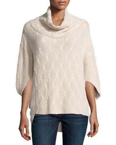 Cashmere-blend Cable Poncho, Tan