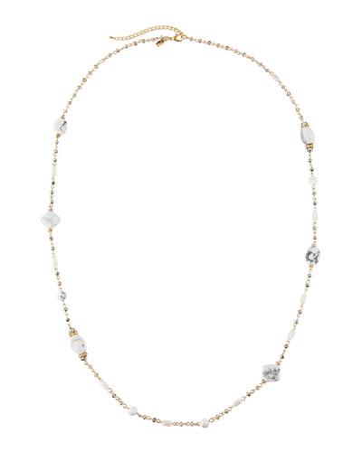 Long Marbled Ivory Stone Necklace, Ivory
