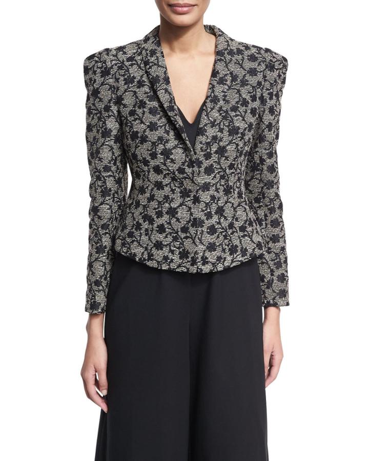 Floral Jacquard Structured Jacket, Black/gold