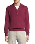 Button V-neck Sweater, Burgundy/gray