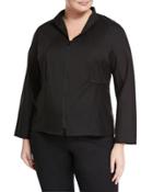 Kerry Zip-front Blouse W/ Stand Collar, Black,