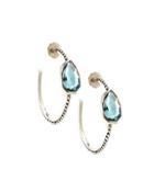 Sterling Silver & Aqua Quartz Cathedral Hoop Earrings