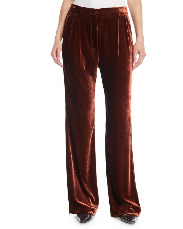 Straight-leg Liquid Velvet Full-length Pants