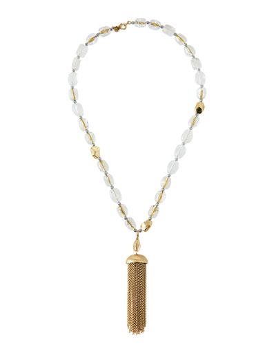 Golden Beaded Tassel Pendant Necklace