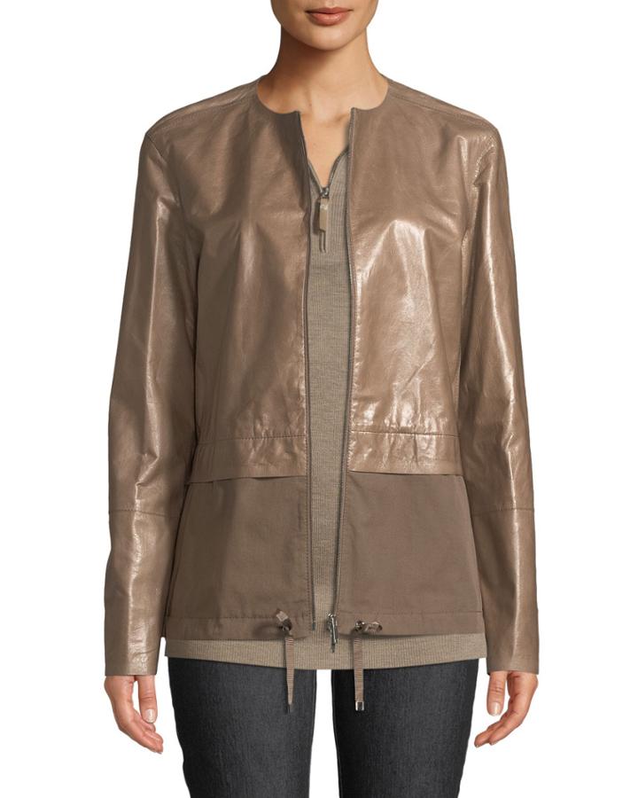 Albany Lacquered Leather Jacket W/ Cotton Combo
