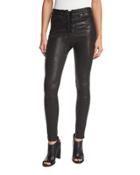High-rise Lace-up Leather Jeans, Black