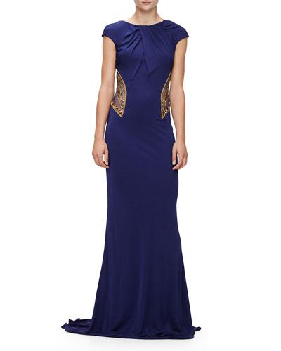 Cap-sleeve Embellished Gown,