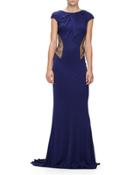 Cap-sleeve Embellished Gown,