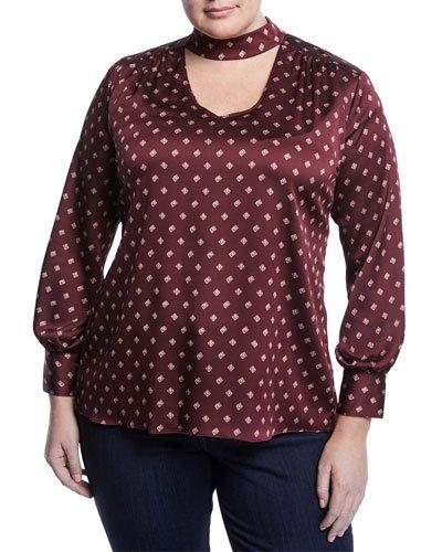 Choker-neck Long-sleeve Blouse,