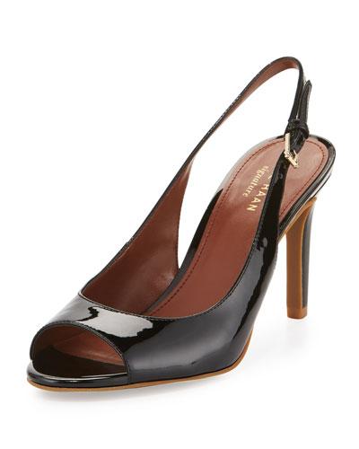 Juliana Patent Slingback Peep-toe Pump, Black
