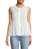 Eyelet-trimmed Button-front Tank Blouse
