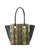 Wing-side Faux-leather Tote Bag, Gray