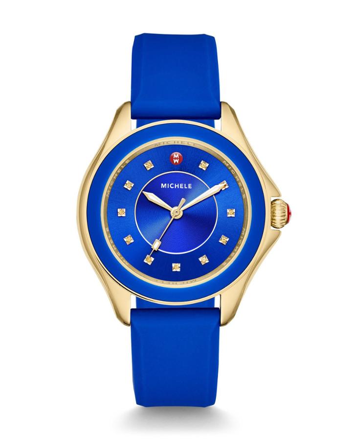Cape Topaz Golden Watch W/silicone Strap, Cobalt Blue
