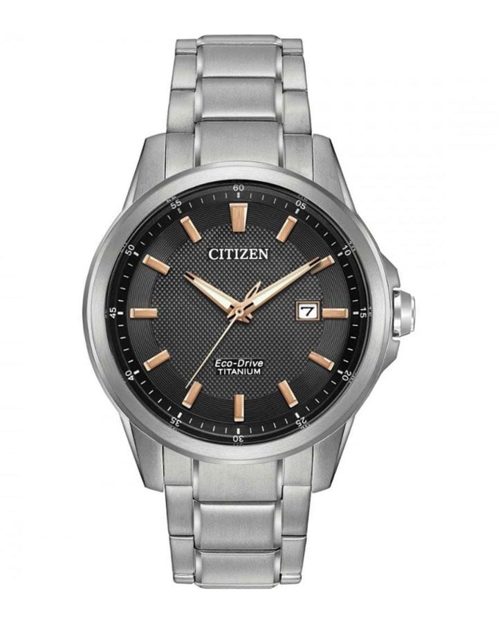 42mm Eco-drive Men's Bracelet Watch With Black Dial