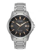 42mm Eco-drive Men's Bracelet Watch With Black Dial