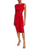 Shirred Wrap Pin-detail Cocktail Dress
