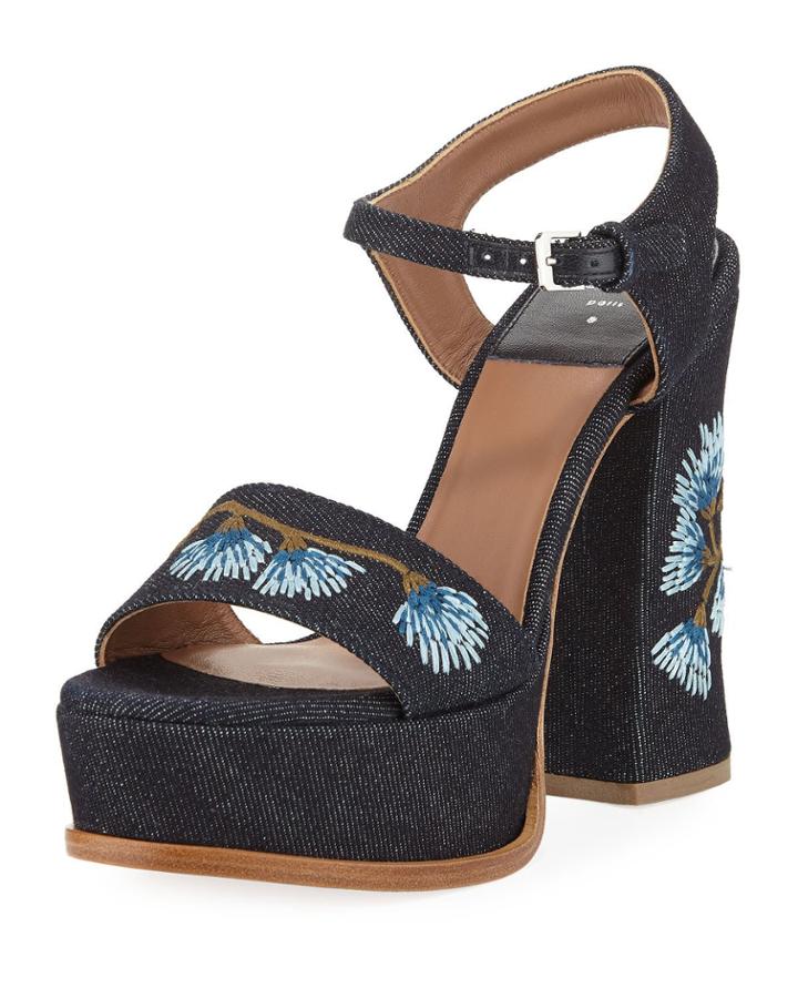 Perla Embroidered Denim Platform
