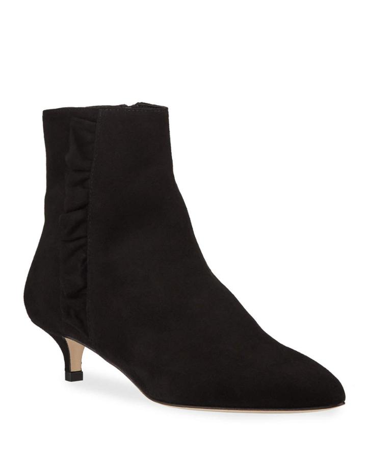 Byrle Suede Ruffle Kitten-heel Booties