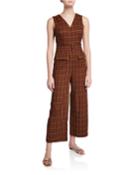 Check-print Belted Jumpsuit