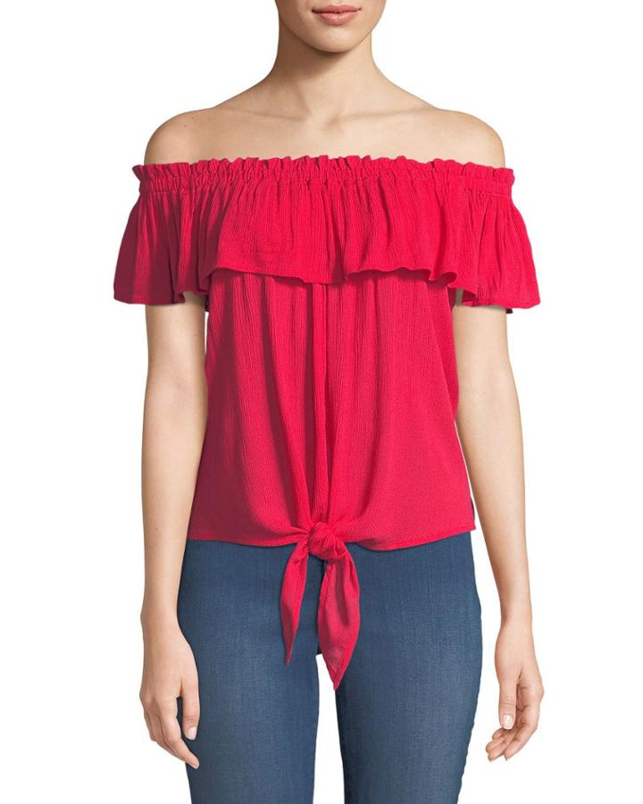 Off-the-shoulder Tie-hem Blouse