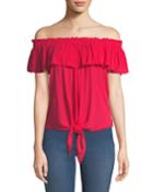 Off-the-shoulder Tie-hem Blouse