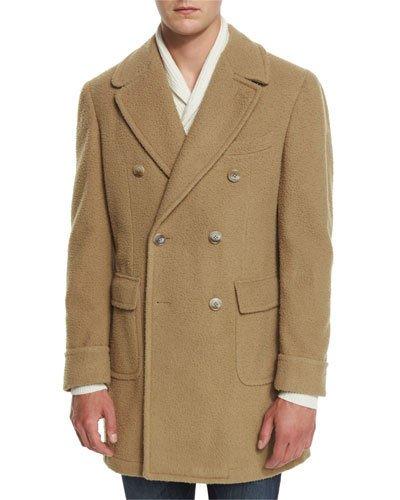 Double-breasted Wool-blend Pea Coat, Camel