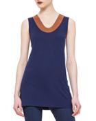 U-neck Contrast-trimmed Tank, Ultramarine/nougat