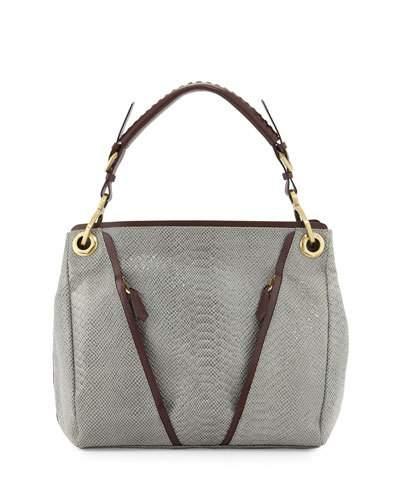 Bette Medium Embossed-leather Shoulder Bag, Gray