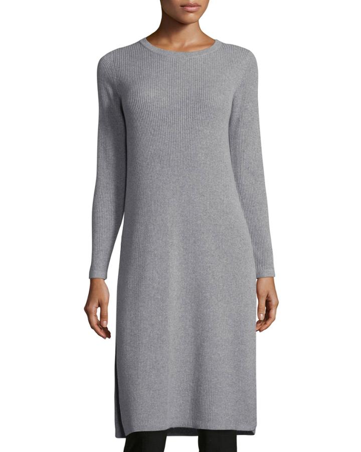 Long-sleeve Ribbed Cashmere Drama Tunic