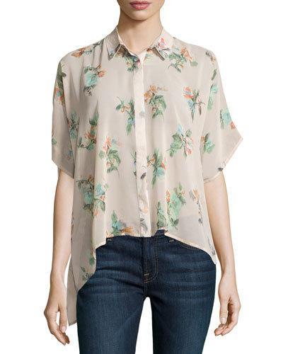 Floral Half-sleeve Boxy Blouse,