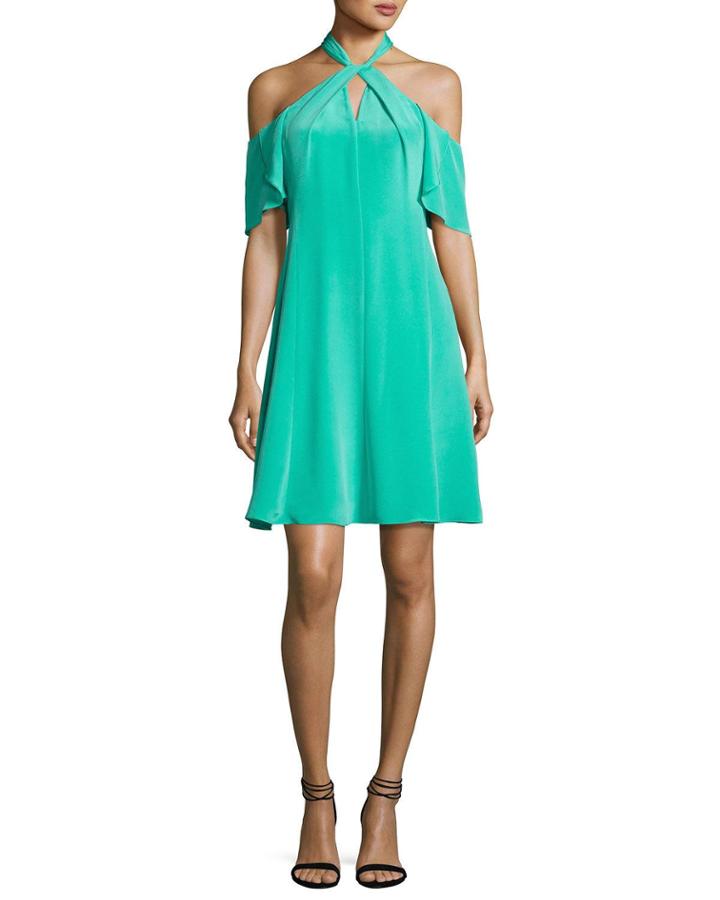 Avril Cold-shoulder Silk Crepe De Chine Cocktail Dress