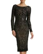 Catalina Long-sleeve V-back Vine Sequin Cocktail Dress