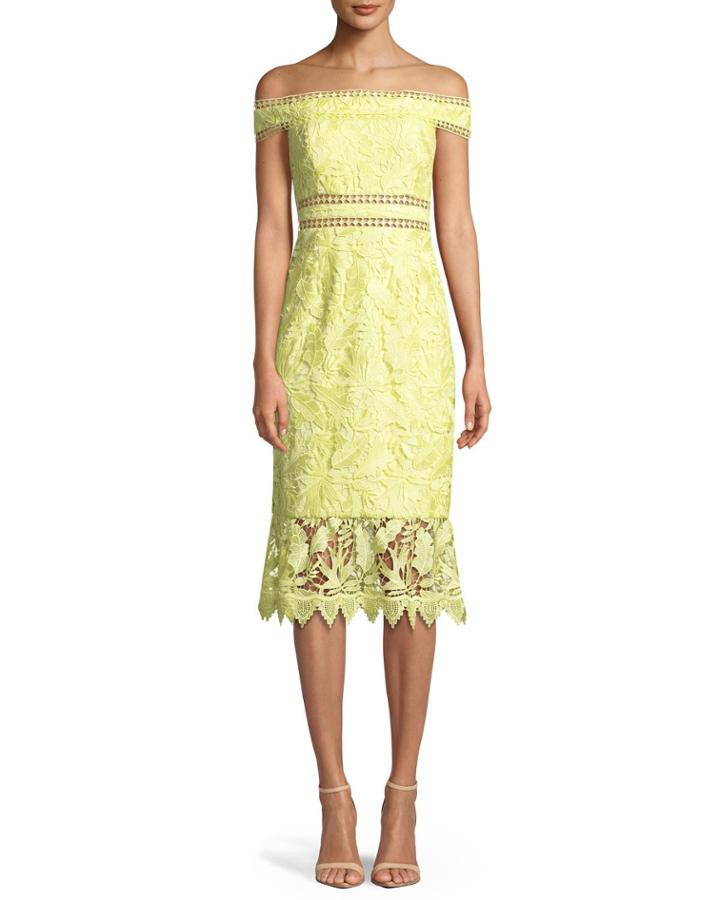 Scalloped Off-the-shoulder Lace Cocktail Dress