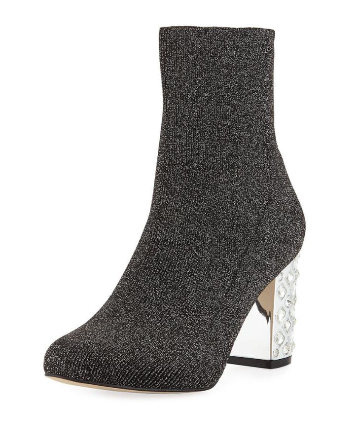 Liz Embellished-heel Shimmer-knit Booties