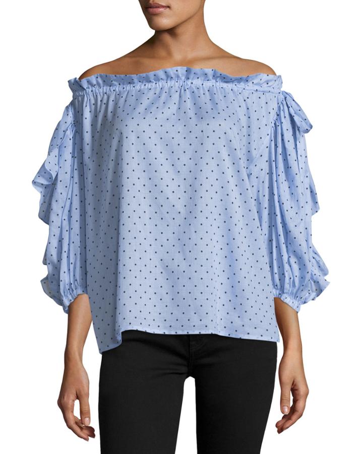 Polka-dot Off-the-shoulder Top, Blue