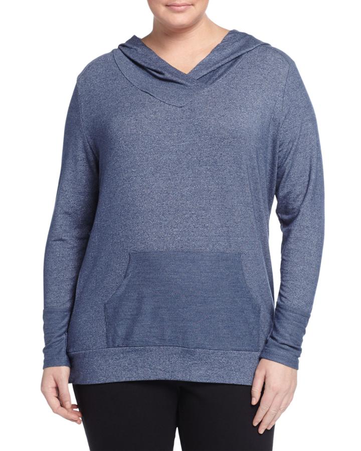 Balance Kangaroo-pocket Hooded Tunic, Heather Estate Blue, Women's, Size: