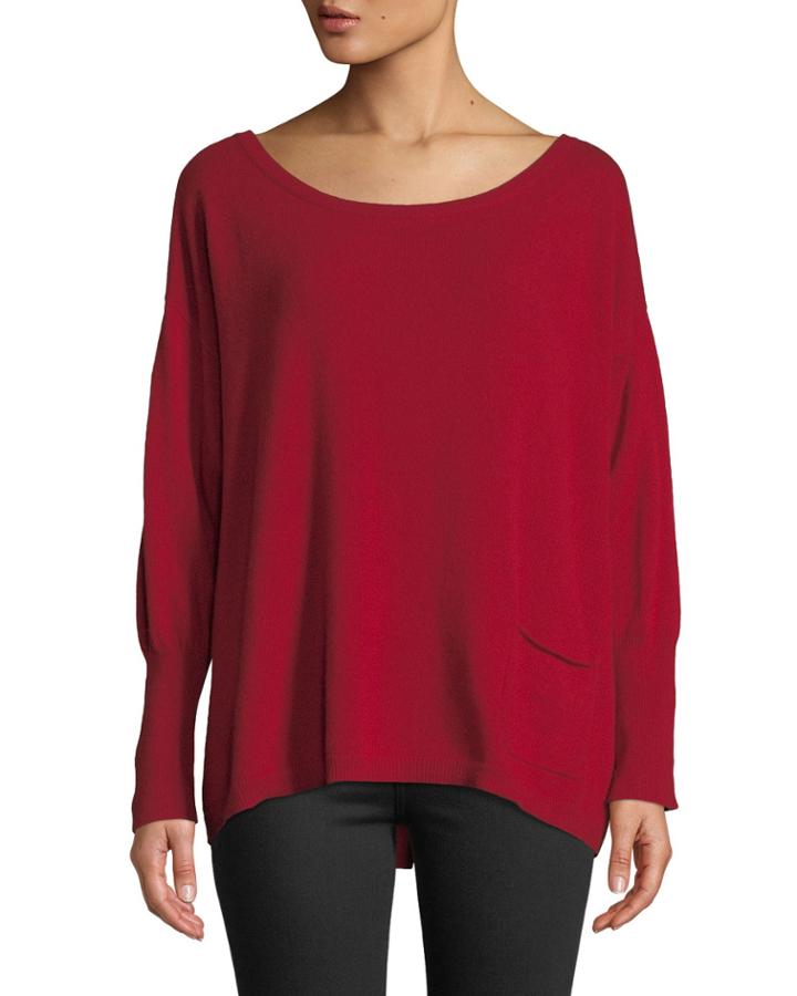 Cashmere Pompom Button-back Sweater,