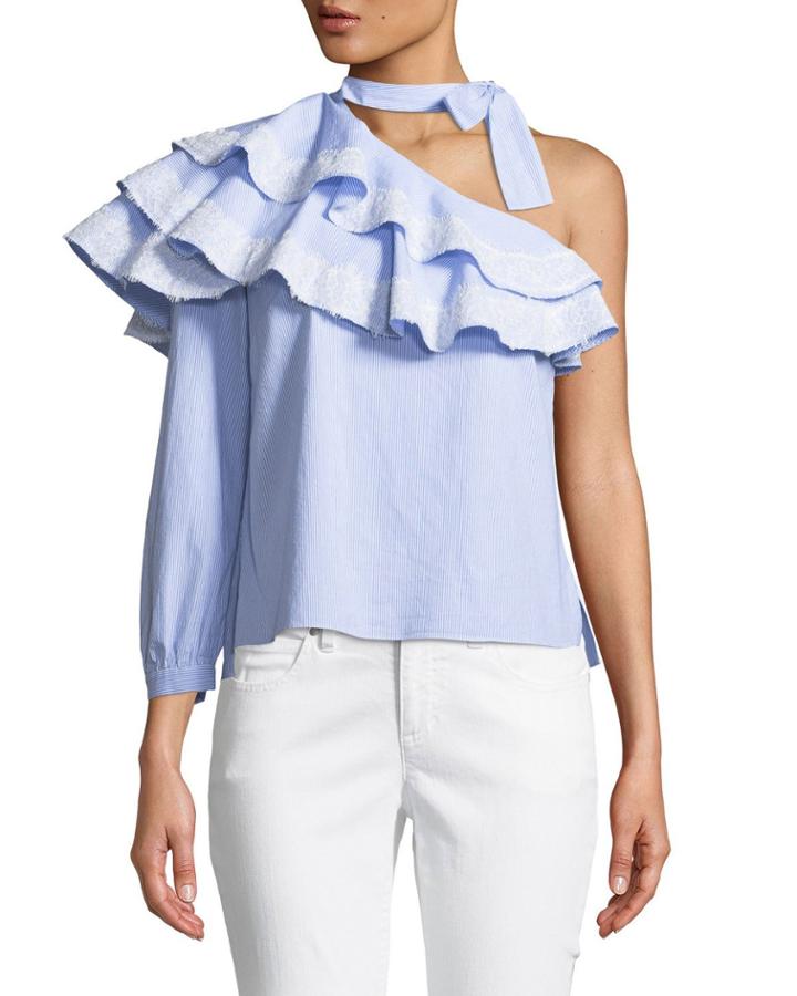 Isla Striped One-shoulder Blouse