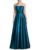 Strapless Belted Taffeta Gown, Peacock