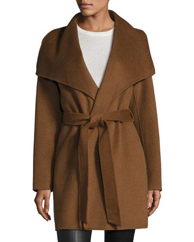 Wool-blend Belted Wrap Coat, Vicuna