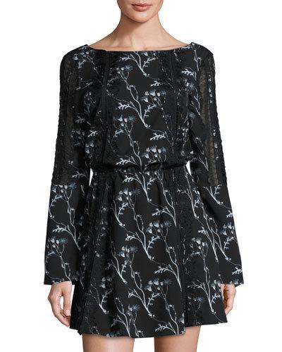 Lace-inset Floral-print Dress, Black