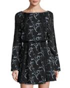 Lace-inset Floral-print Dress, Black