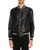 Leopard-print Jacquard Varsity Jacket With Leather Sleeves,