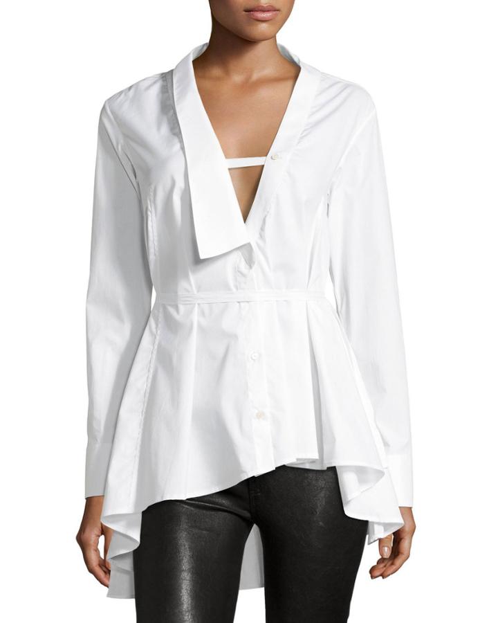 Extended Collar Long-sleeve Poplin