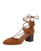 Boheme Suede Lace-up Pump, Tan