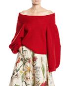 Off-the-shoulder Balloon-sleeve Wool Knit