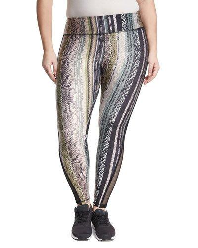 Printed Mesh-panel Leggings, Brown Pattern,