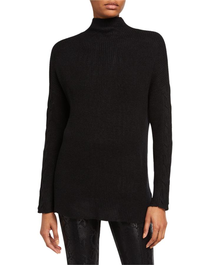 Ribbed Cable-sleeve Pullover