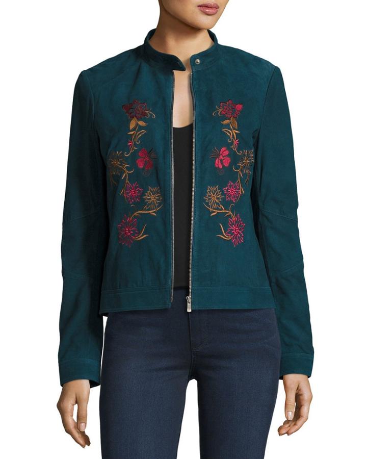 Floral-embroidered Suede