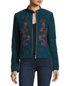 Floral-embroidered Suede